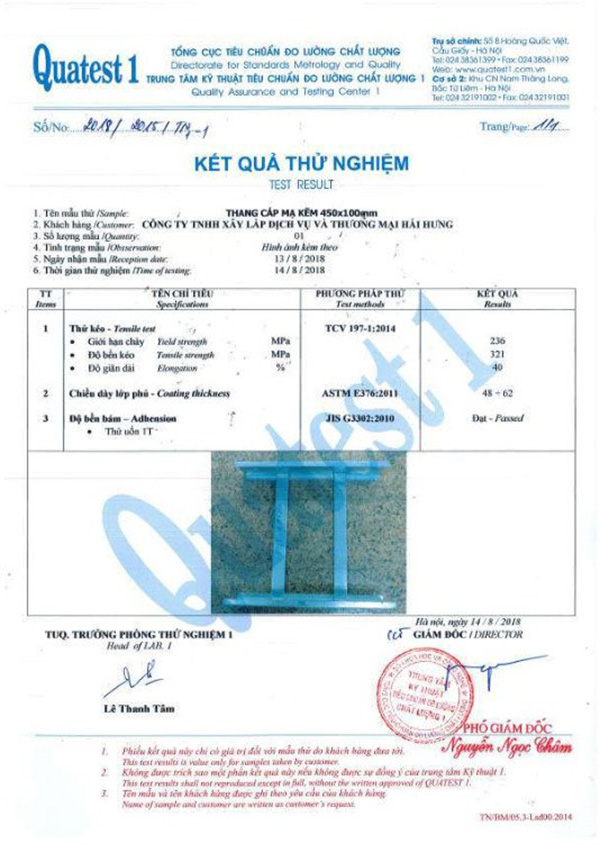 Test thang cáp mạ kẽm