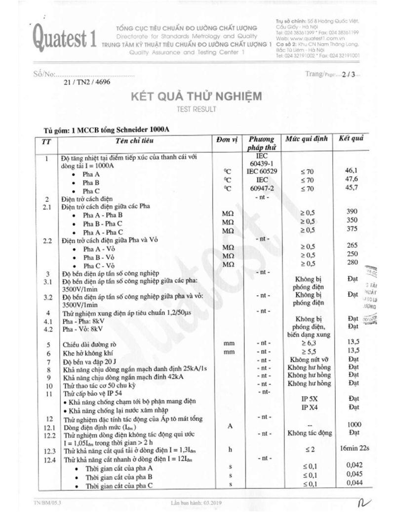 test tủ điện hạ thế
