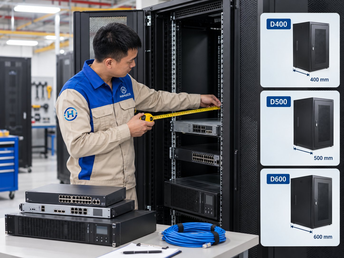 Độ sâu tủ rack D400, D500, D600 nên chọn theo thiết bị nào?