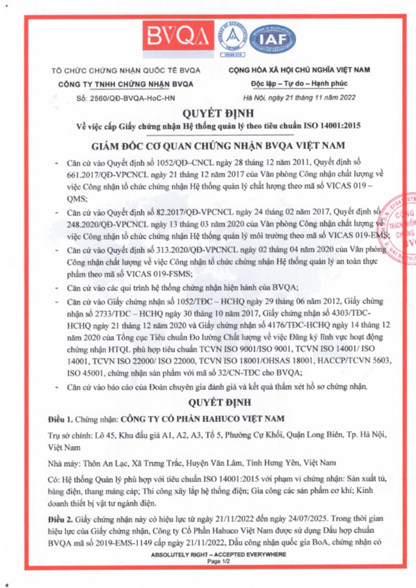chứng nhận ISO